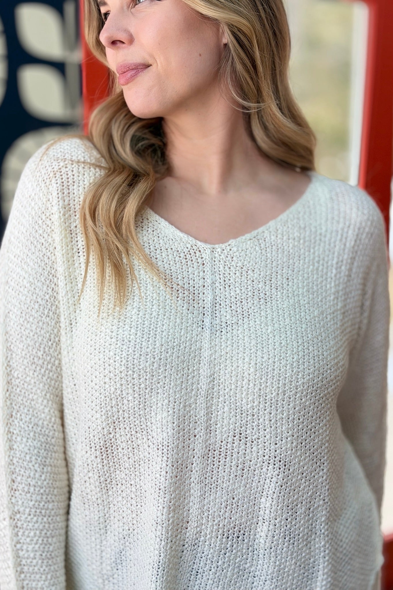 Reverse Seam Loose Sweater - Cream