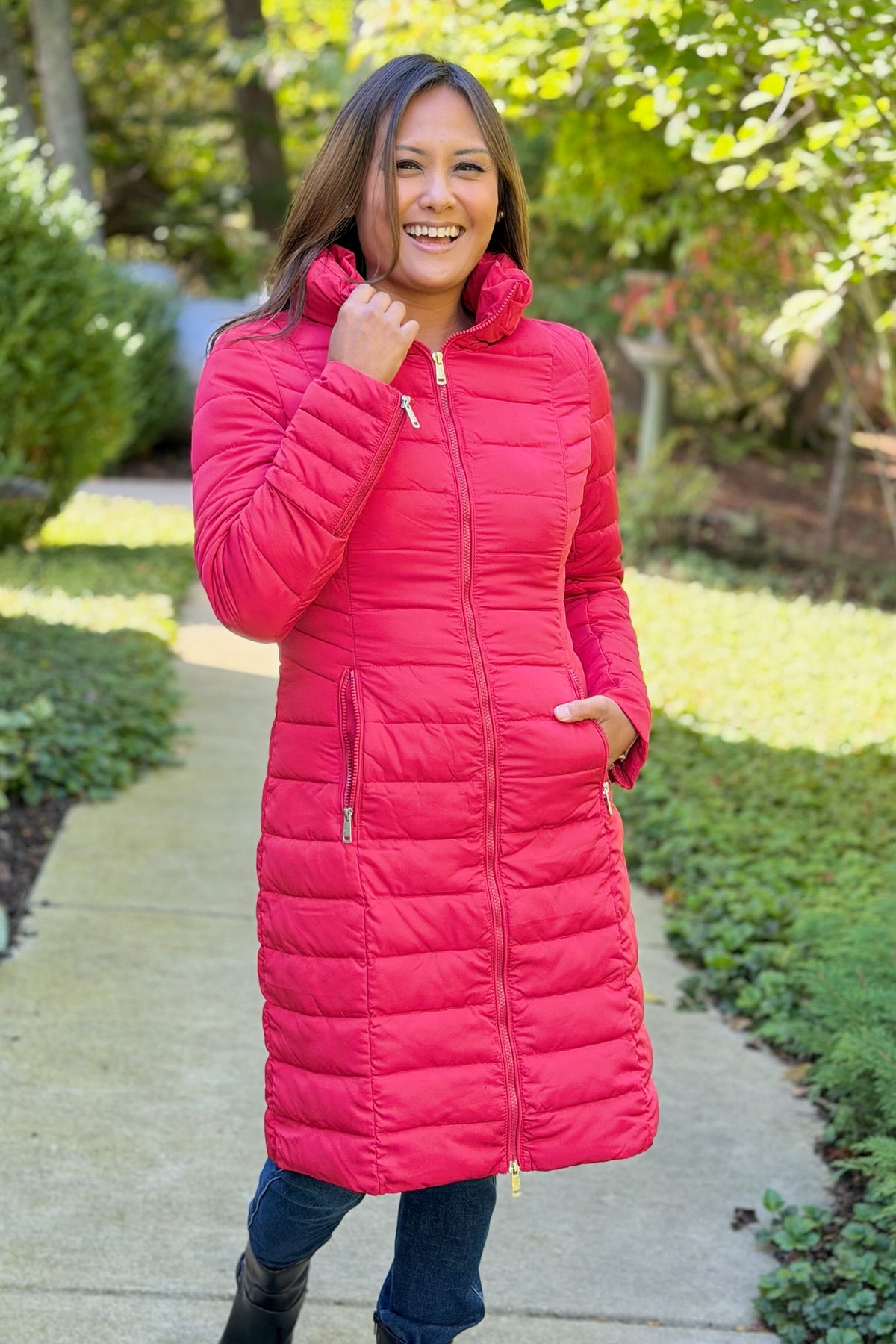 Summit Sleek Quilted Puffer Coat - Red