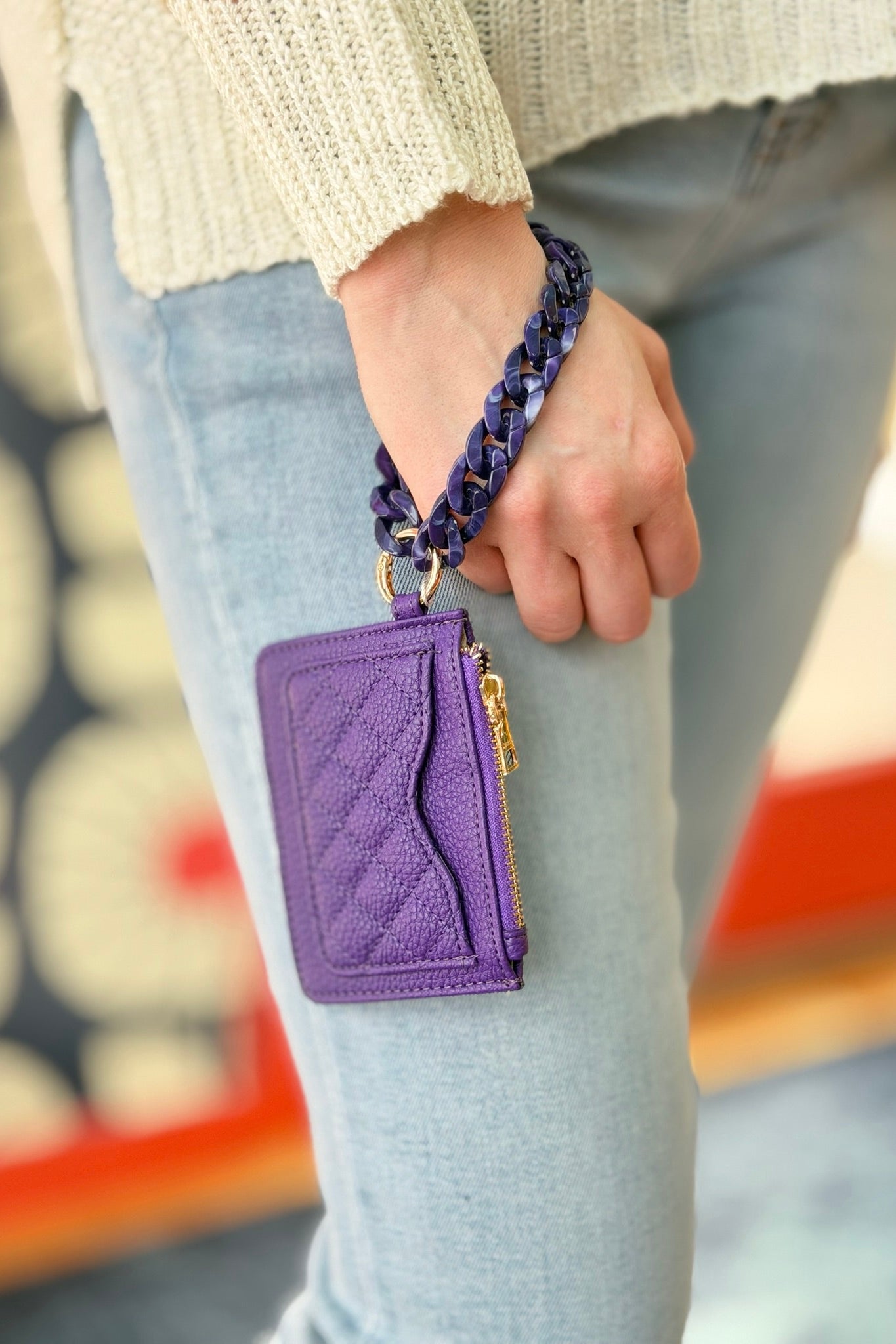 Rhodes Quilted Wallet Chain Bangle - Deep Purple