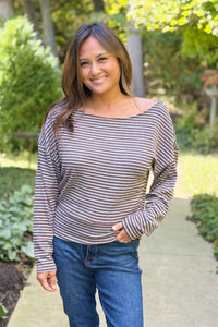 Off Shoulder Stripe Top - Chocolate