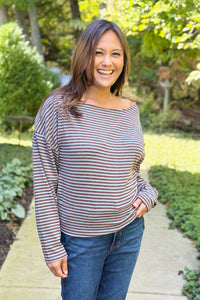 Off Shoulder Stripe Top - Chocolate