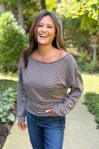 Off Shoulder Stripe Top - Chocolate