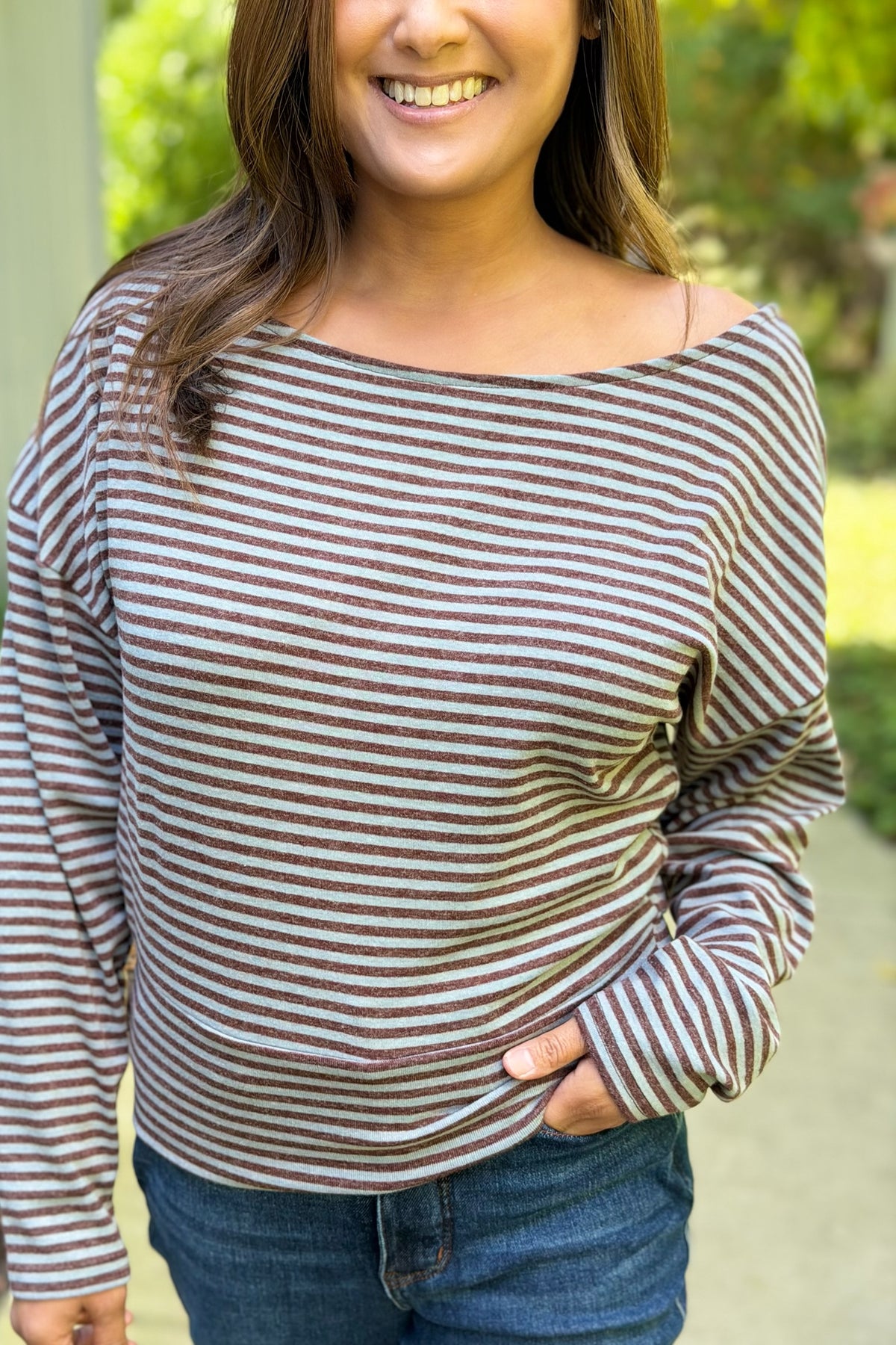 Off Shoulder Stripe Top - Chocolate