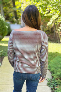 Off Shoulder Stripe Top - Chocolate
