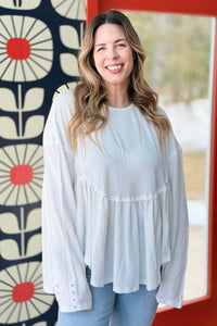 Relaxed Waffle Babydoll Long Sleeve Top