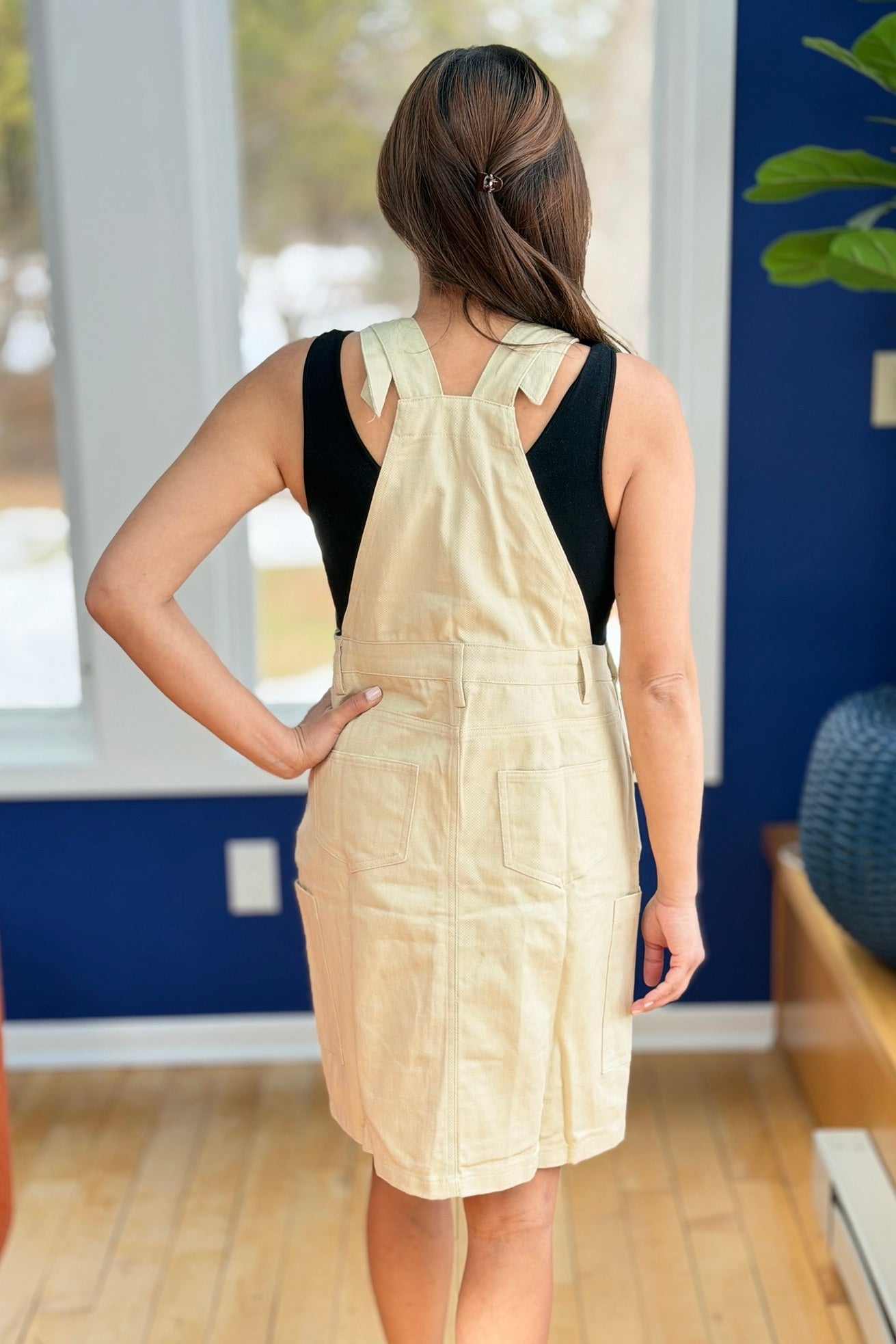 Buttoned Overall Dress - Beige