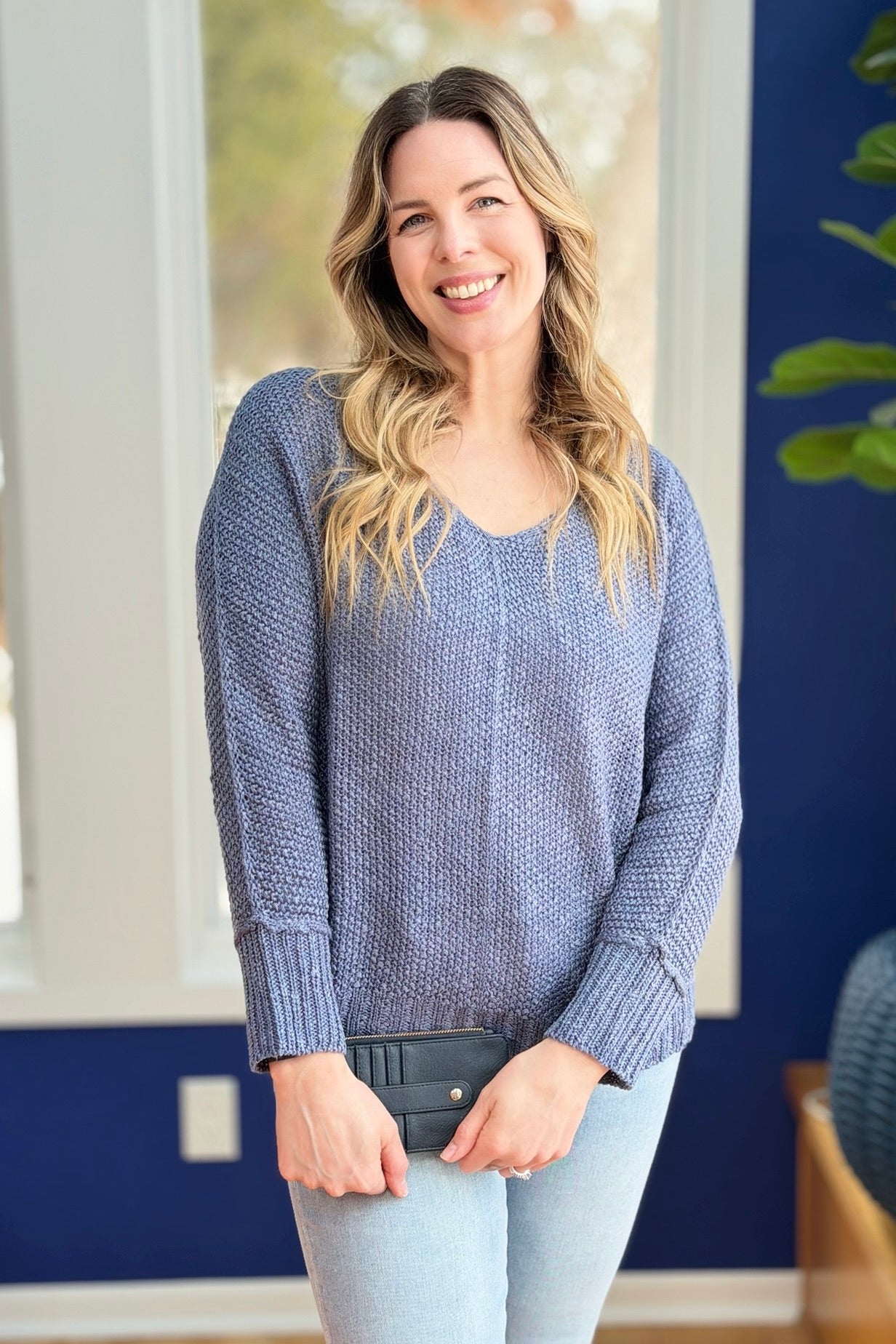 Reverse Seam Loose Sweater - Blue