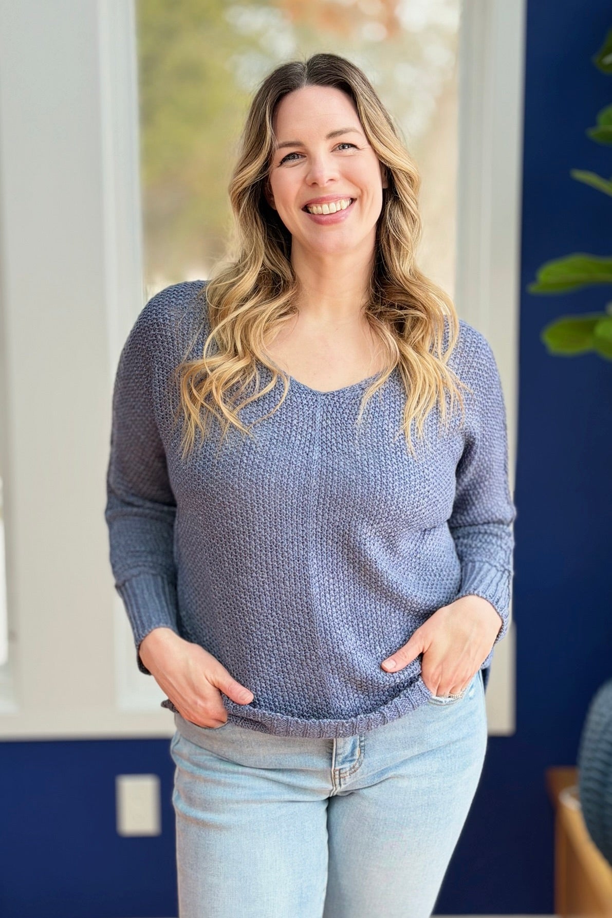 Reverse Seam Loose Sweater - Blue