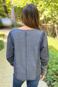 Button Detail Ribbed Top - Smoke
