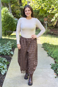 Flowy Plaid Wide Balloon Leg Pants