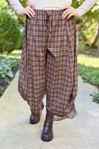 Flowy Plaid Wide Balloon Leg Pants