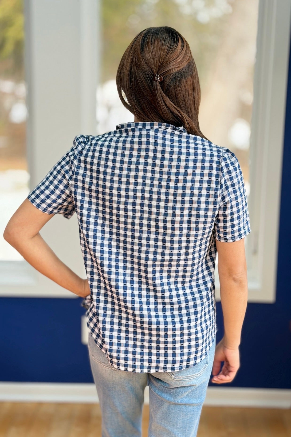 Gingham Button Up Shirt - Navy