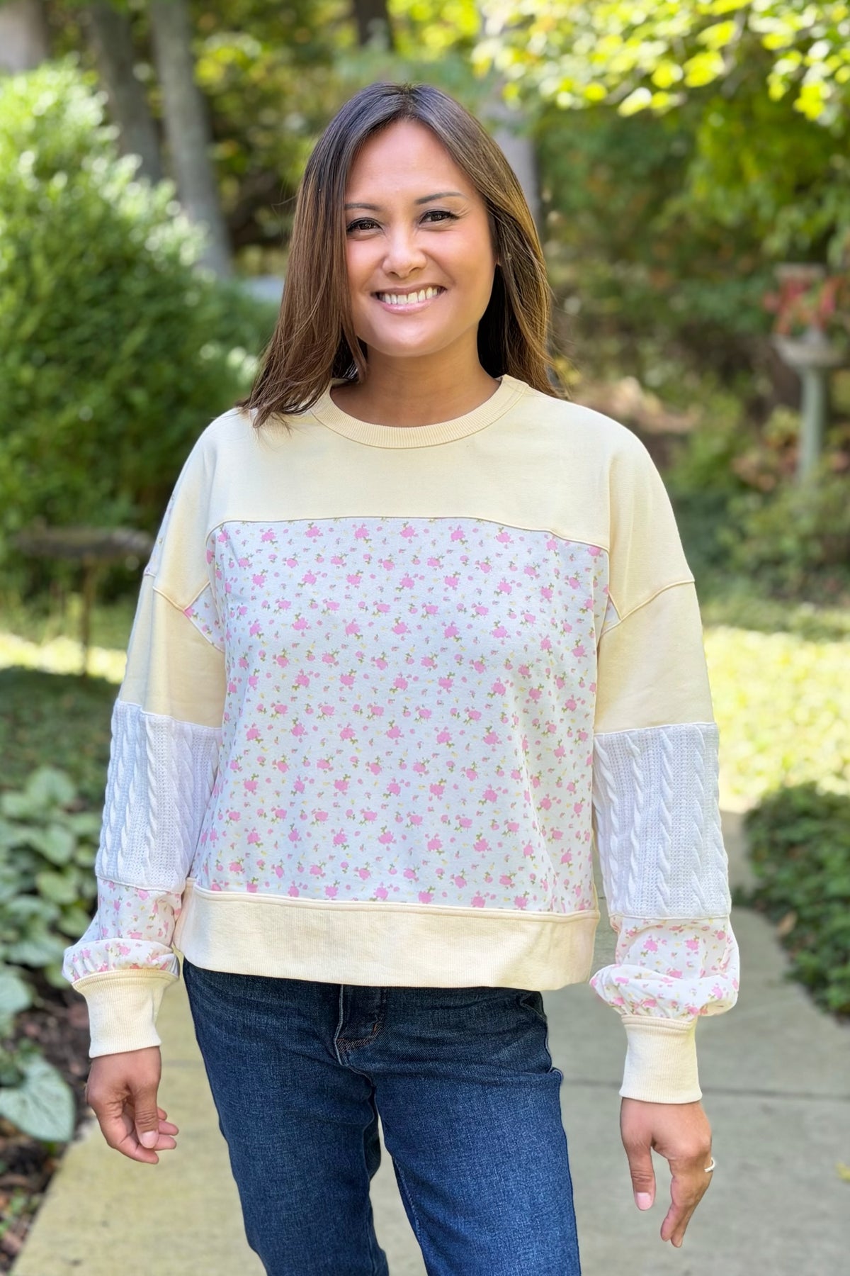 Floral Patchwork Sweatshirt - Cream