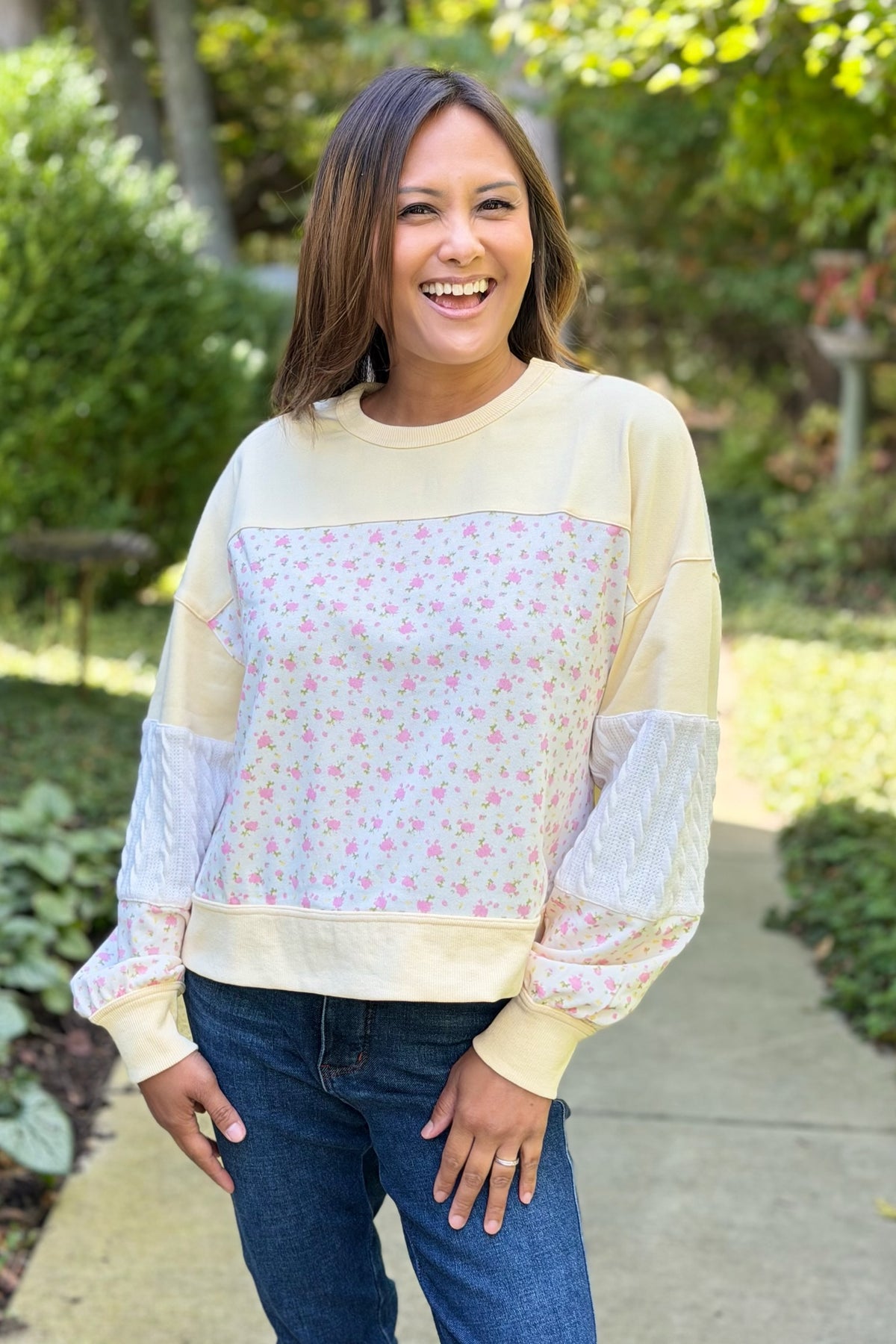 Floral Patchwork Sweatshirt - Cream