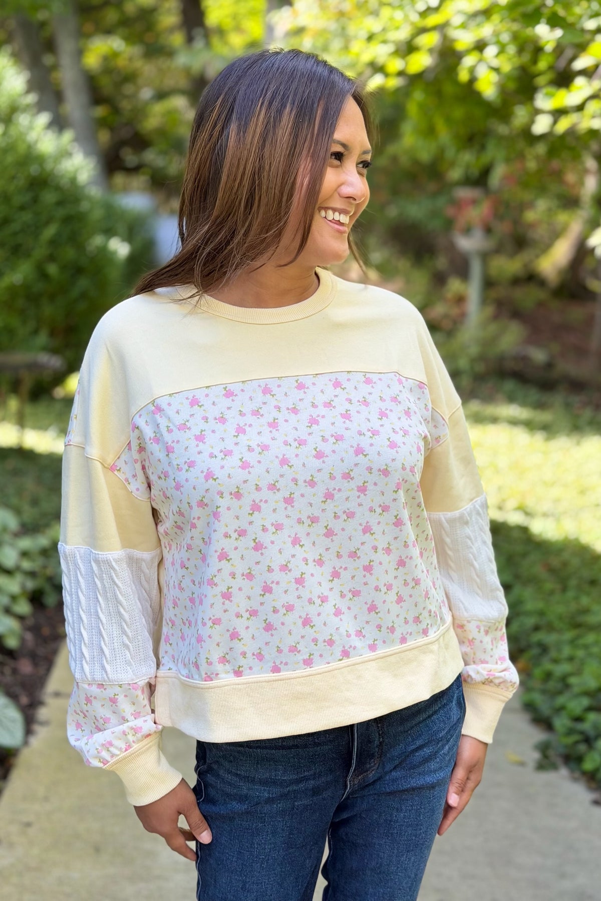 Floral Patchwork Sweatshirt - Cream