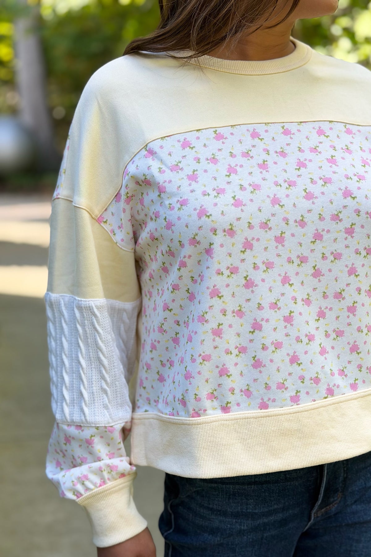Floral Patchwork Sweatshirt - Cream
