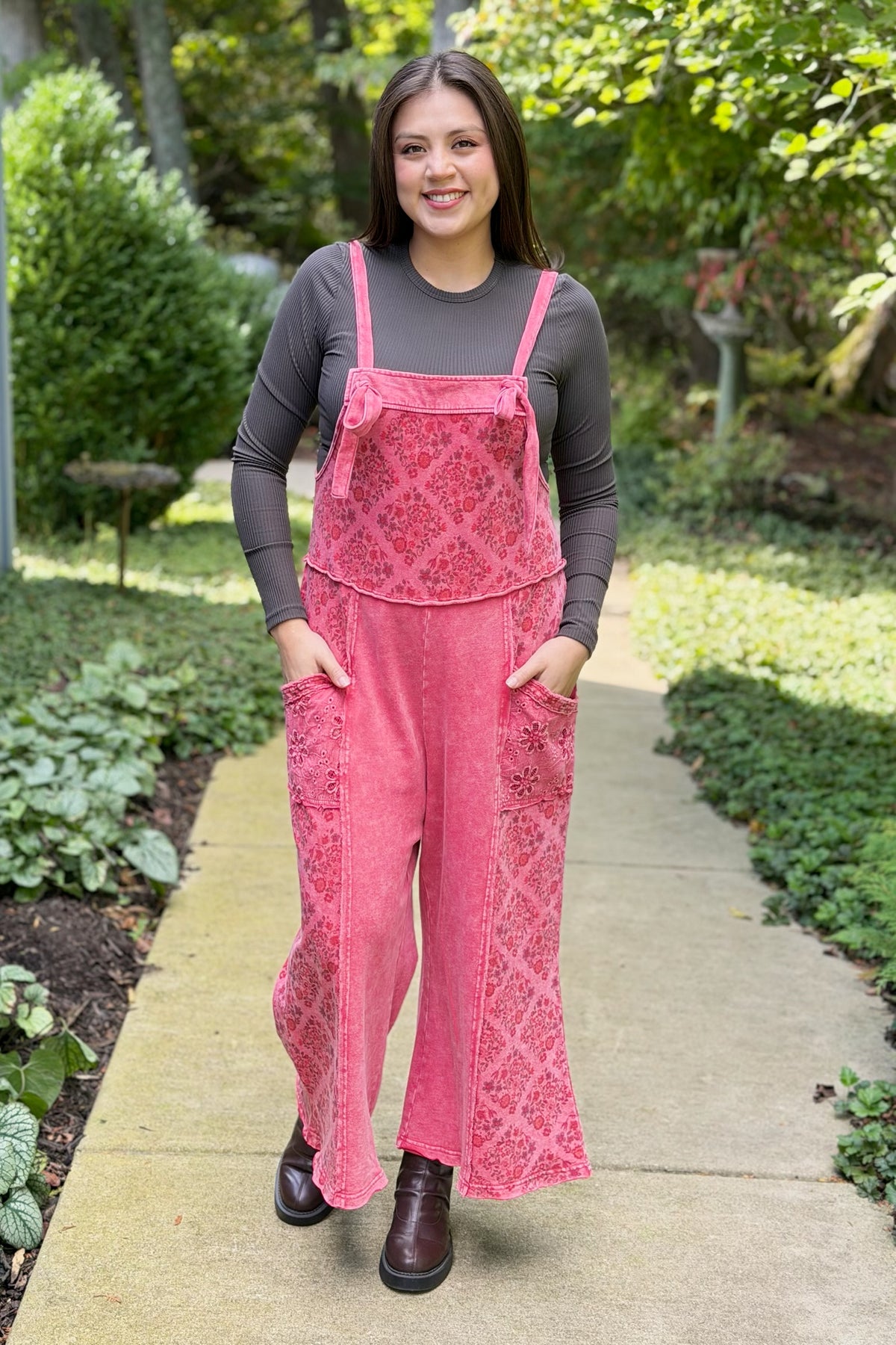 Patchwork Floral Jumpsuit - Red