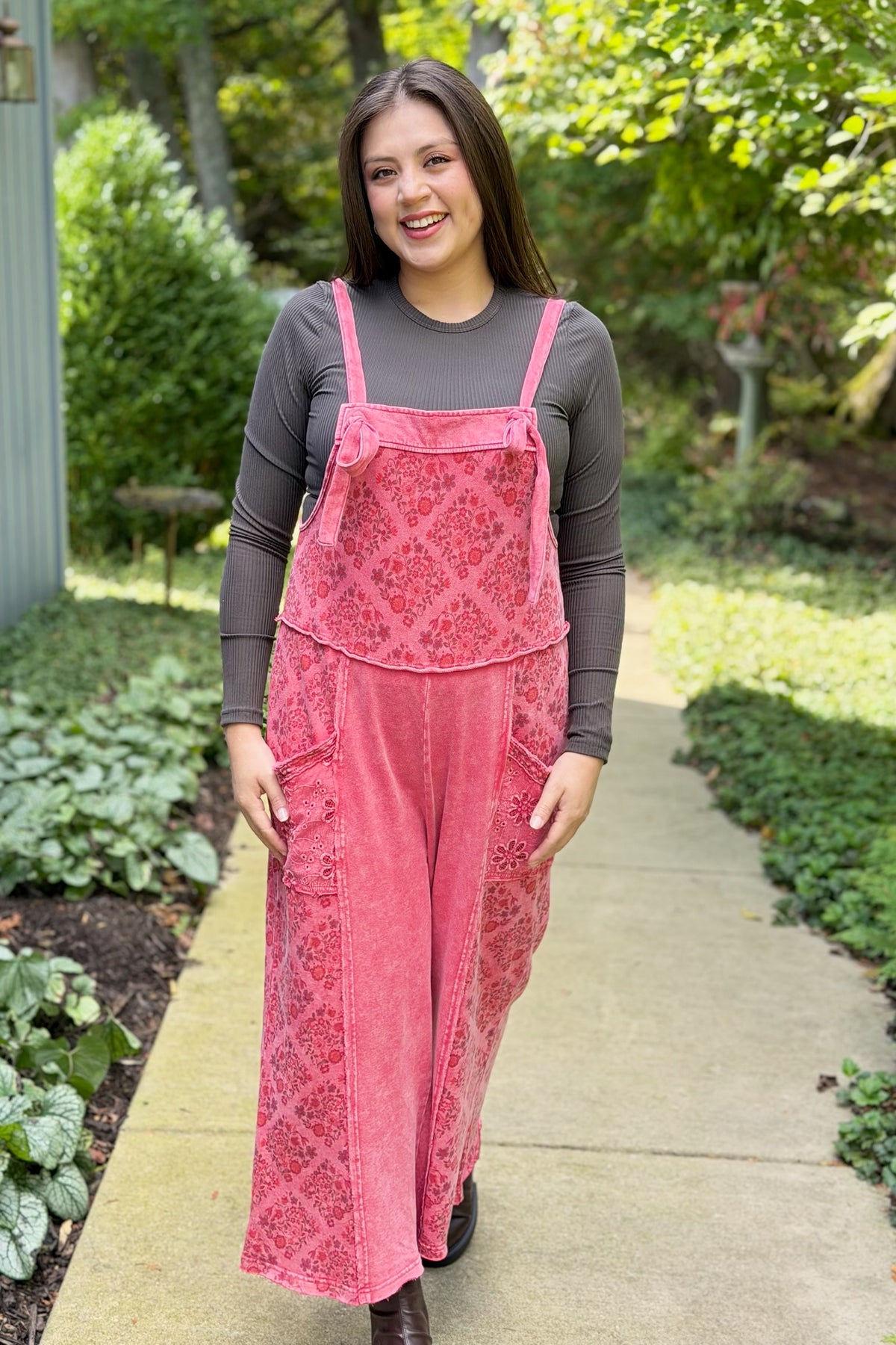 Patchwork Floral Jumpsuit - Red