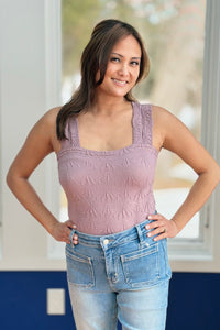 Flowers Jacquard Fitted Tank - Purple