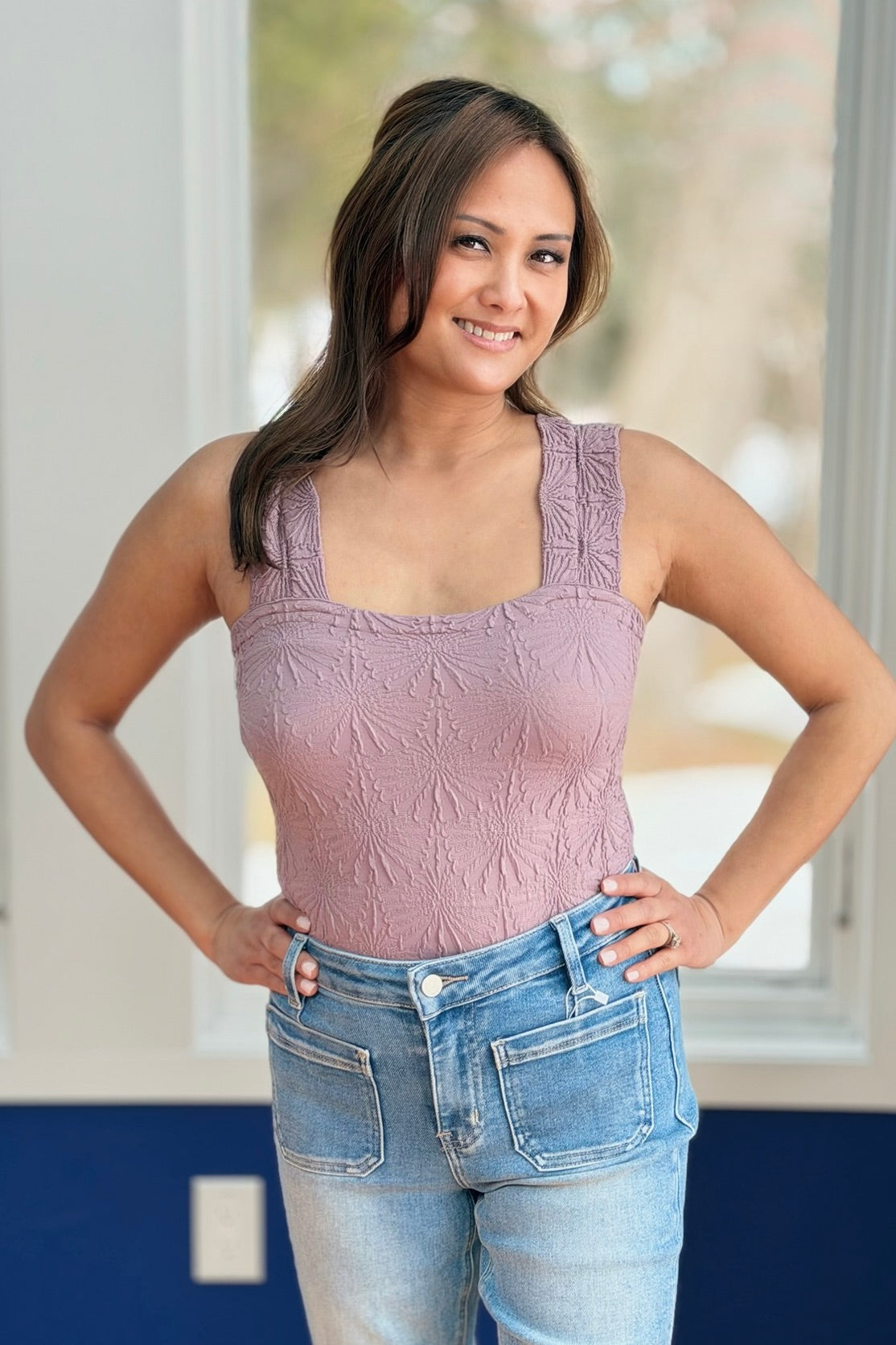 Flowers Jacquard Fitted Tank - Purple