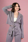 Cropped Pinstripe Blazer - Charcoal