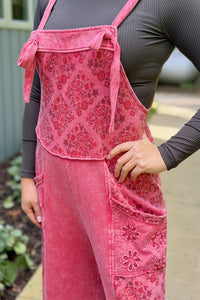 Patchwork Floral Jumpsuit - Red