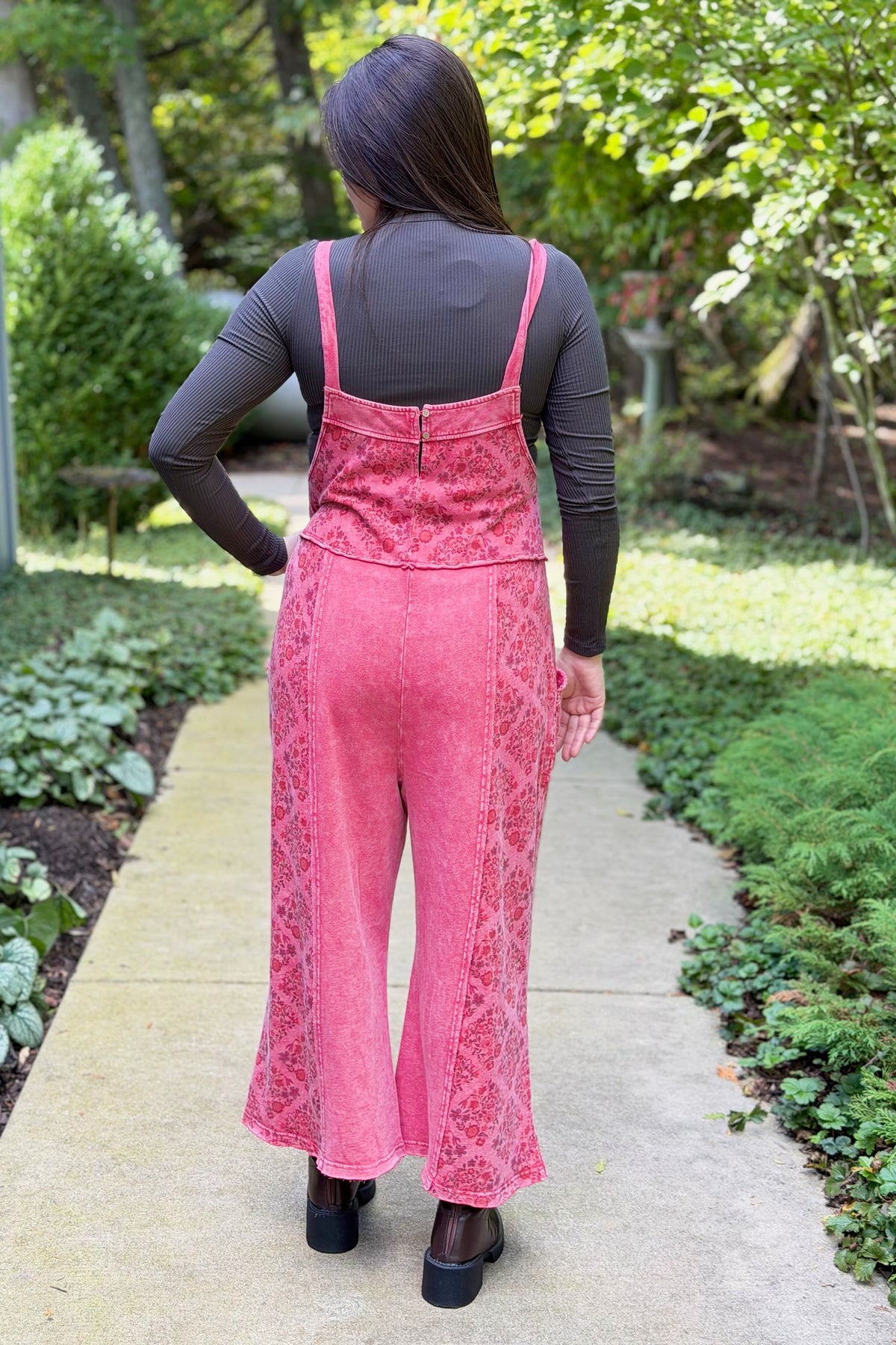 Patchwork Floral Jumpsuit - Red