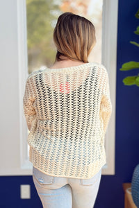 Open Knit Crochet Cardigan - Almond
