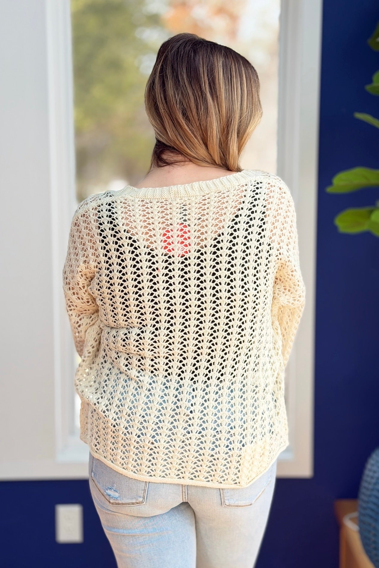 Open Knit Crochet Cardigan - Almond
