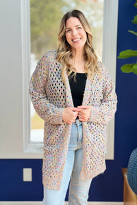 Open Knit Cardigan - Grey Multi