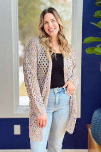 Open Knit Cardigan - Grey Multi
