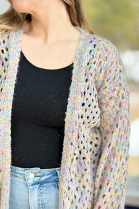 Open Knit Cardigan - Grey Multi