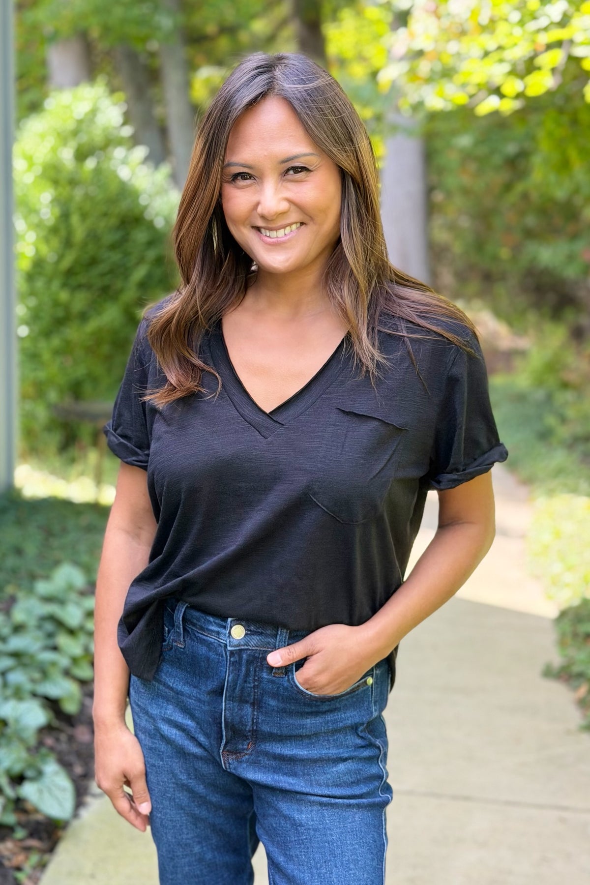 Zoie Rolled Sleeve Tee - Black
