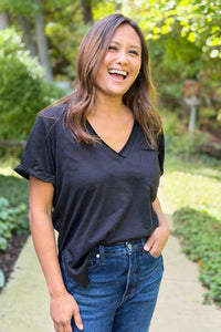 Zoie Rolled Sleeve Tee - Black