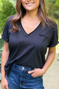 Zoie Rolled Sleeve Tee - Black