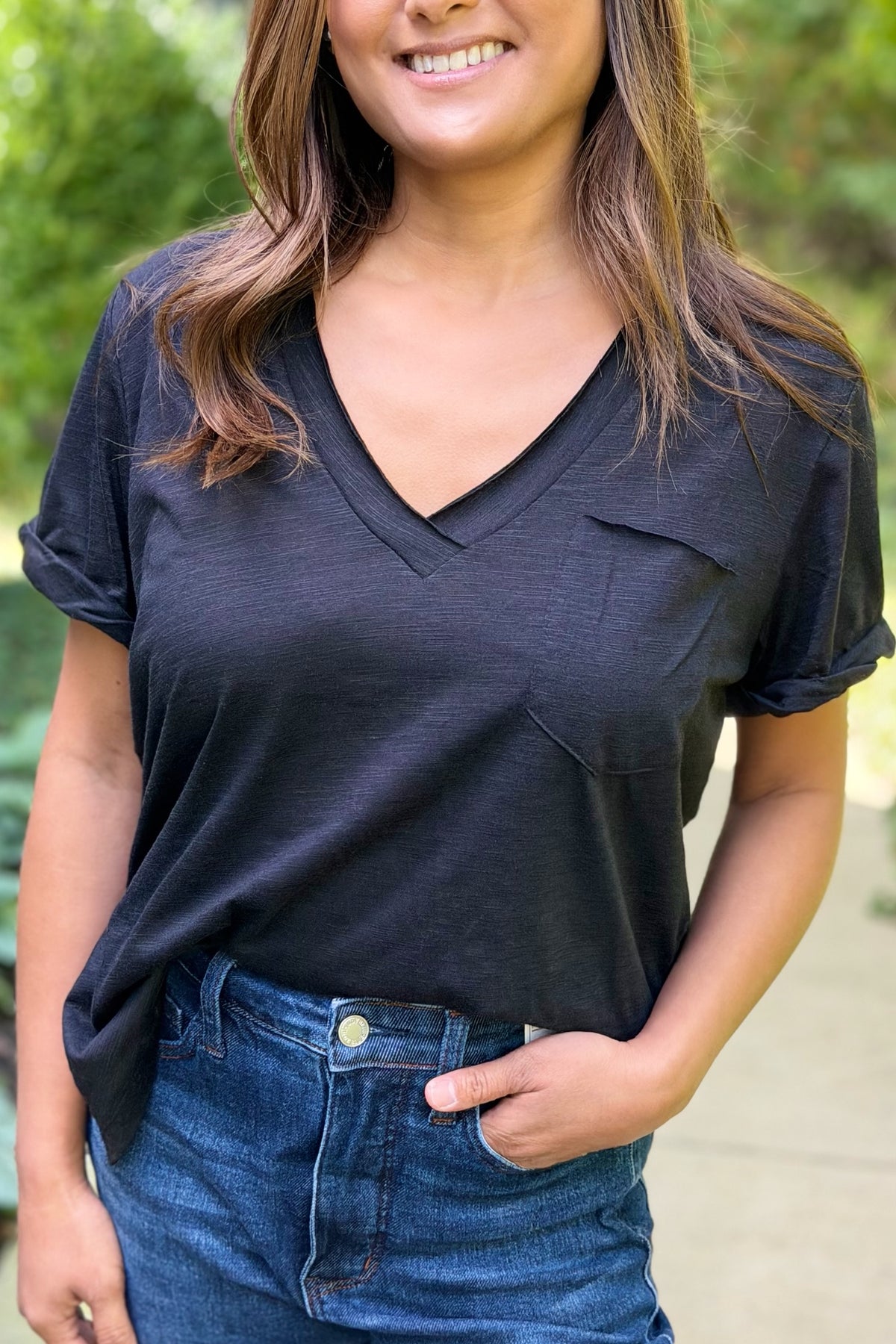 Zoie Rolled Sleeve Tee - Black