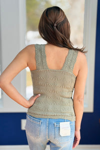 Flowers Jacquard Fitted Tank - Sage