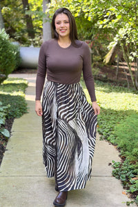 Zebra Print Maxi Skirt - Brown