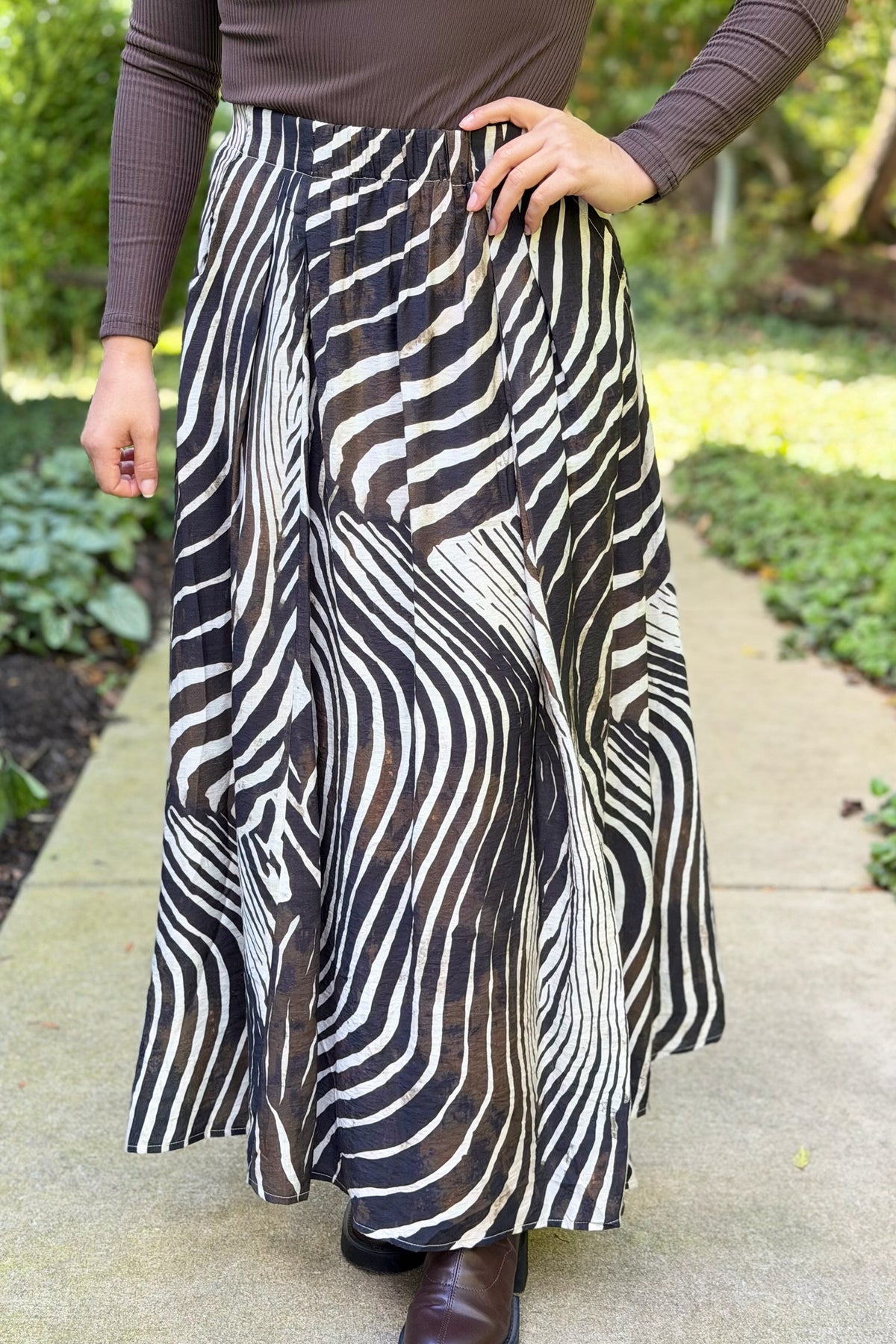 Zebra Print Maxi Skirt - Brown