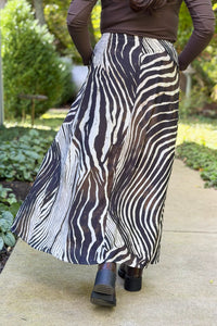Zebra Print Maxi Skirt - Brown