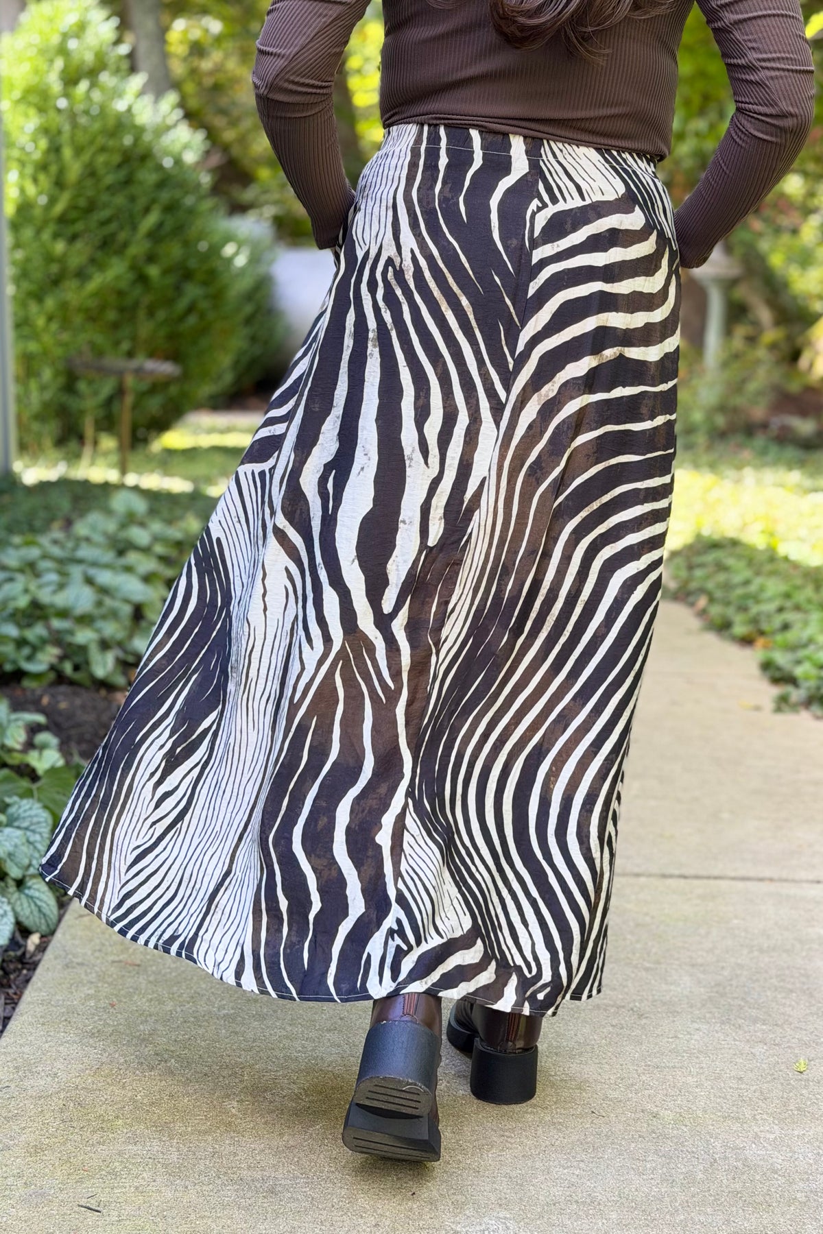 Zebra Print Maxi Skirt - Black