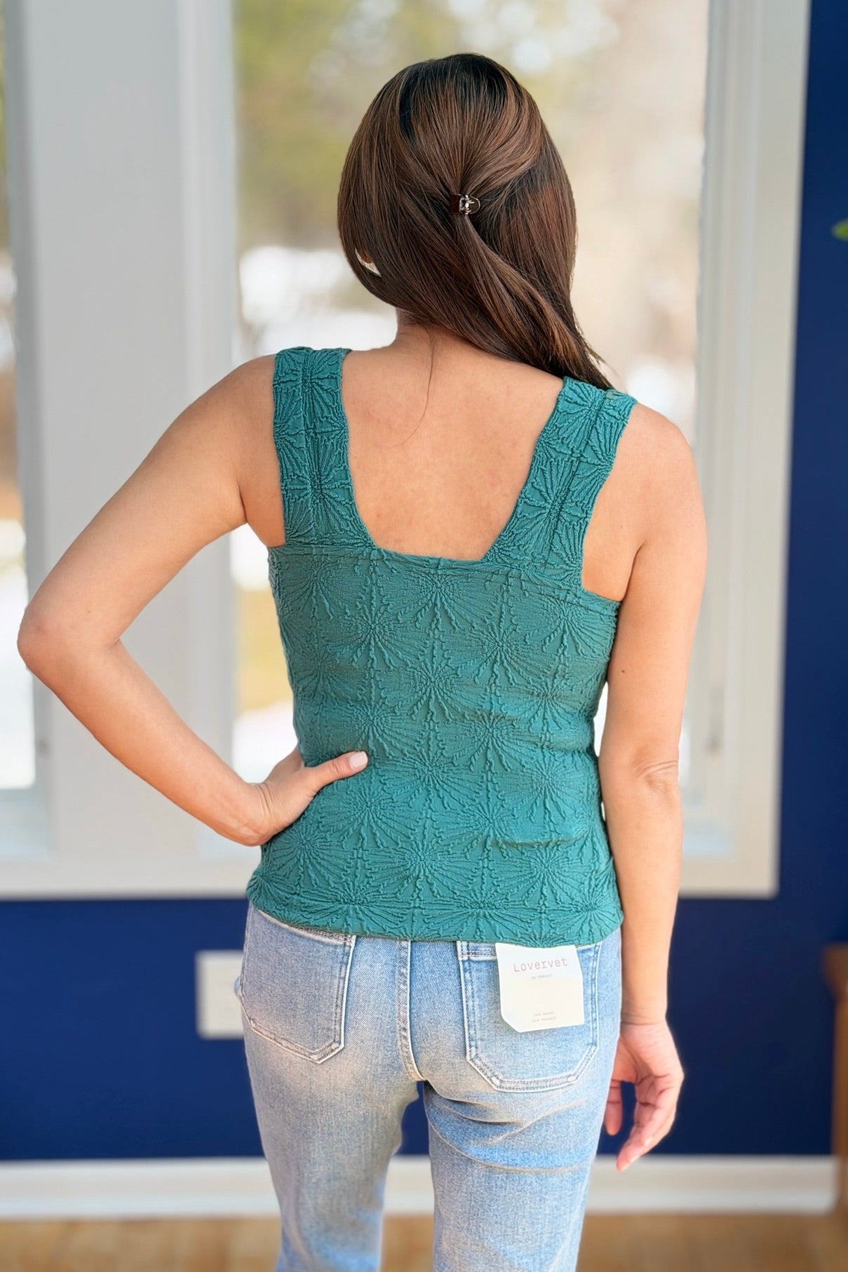 Flowers Jacquard Fitted Tank - Green