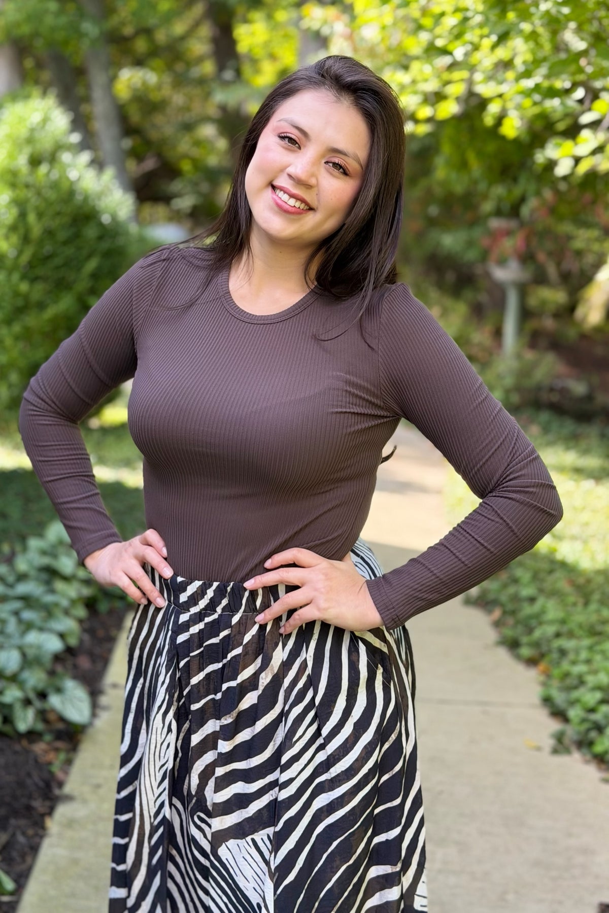 Zebra Print Maxi Skirt - Brown