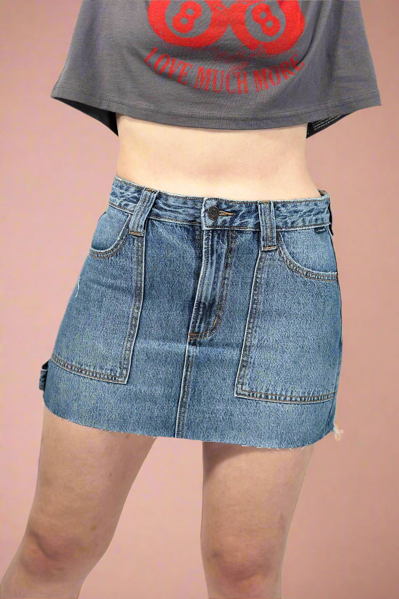 Mid Waisted Mini Skirt - Dark Wash
