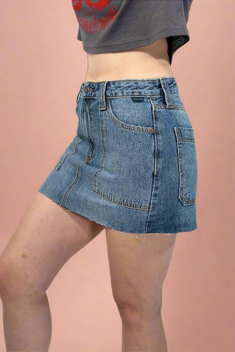 Mid Waisted Mini Skirt - Dark Wash