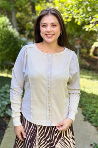Button Detail Ribbed Top - Ecru