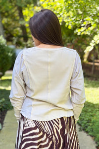 Button Detail Ribbed Top - Ecru
