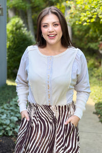 Button Detail Ribbed Top - Ecru