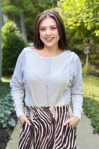 Button Detail Ribbed Top - Ecru