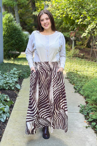 Zebra Print Maxi Skirt - Brown